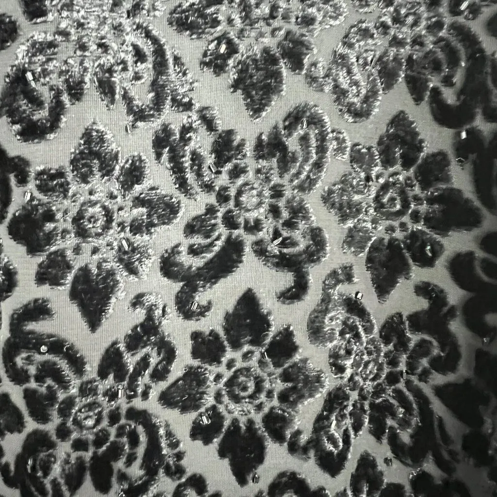 Badgley Mischka Dress 16 Black Velvet Burnout Beaded Floral‎ Long Sleeve Tunic - Image 8