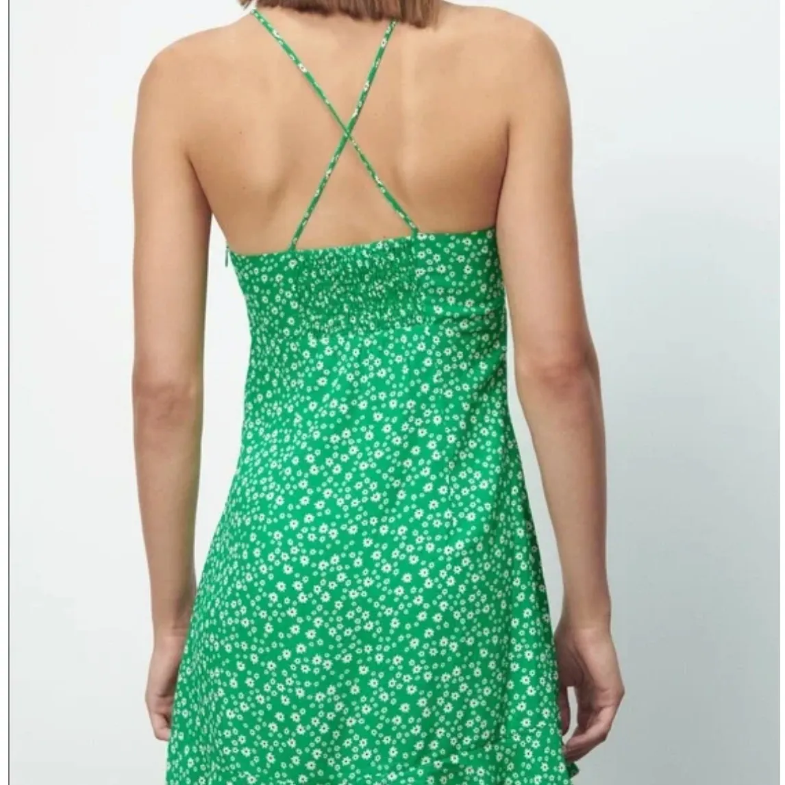 Zara Women's Medium Green Ditzy Daisy Floral Print Short Mini Sun Dress - Image 2