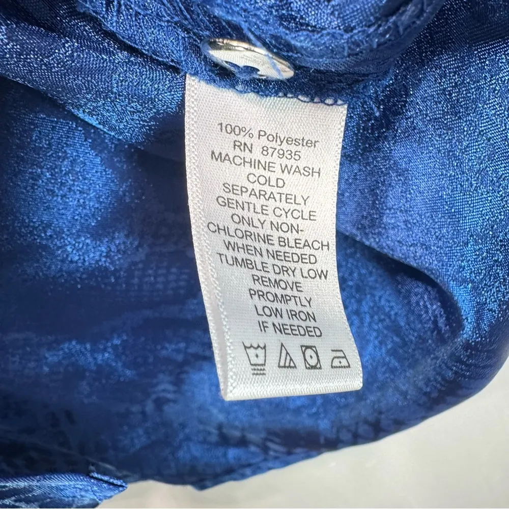 Royal Blue Snakeskin Textured Long Sleeve Button Front Tunic Size M - Image 9