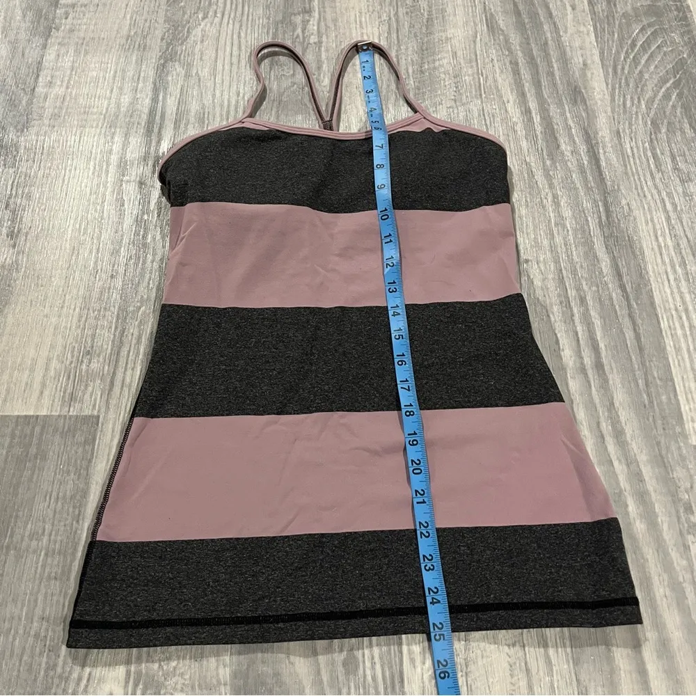 Lululemon Purple and Grey Stripes Power Y Racerback Tank Top; Size 6 Women's - Image 3