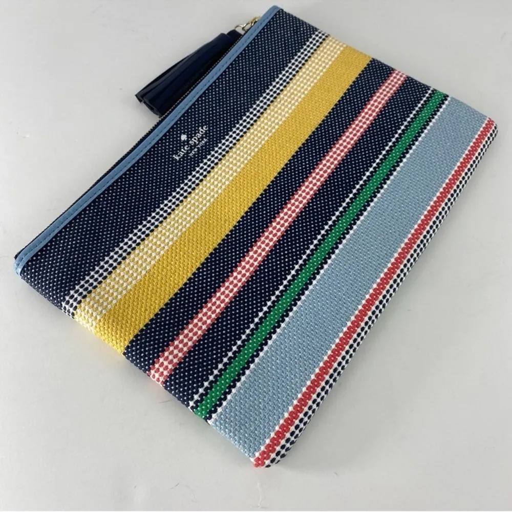 NWT Kate Spade Ash Street Boardwalk Stripe Tassel Woven Purse Bag Pouch Clutch - Image 3