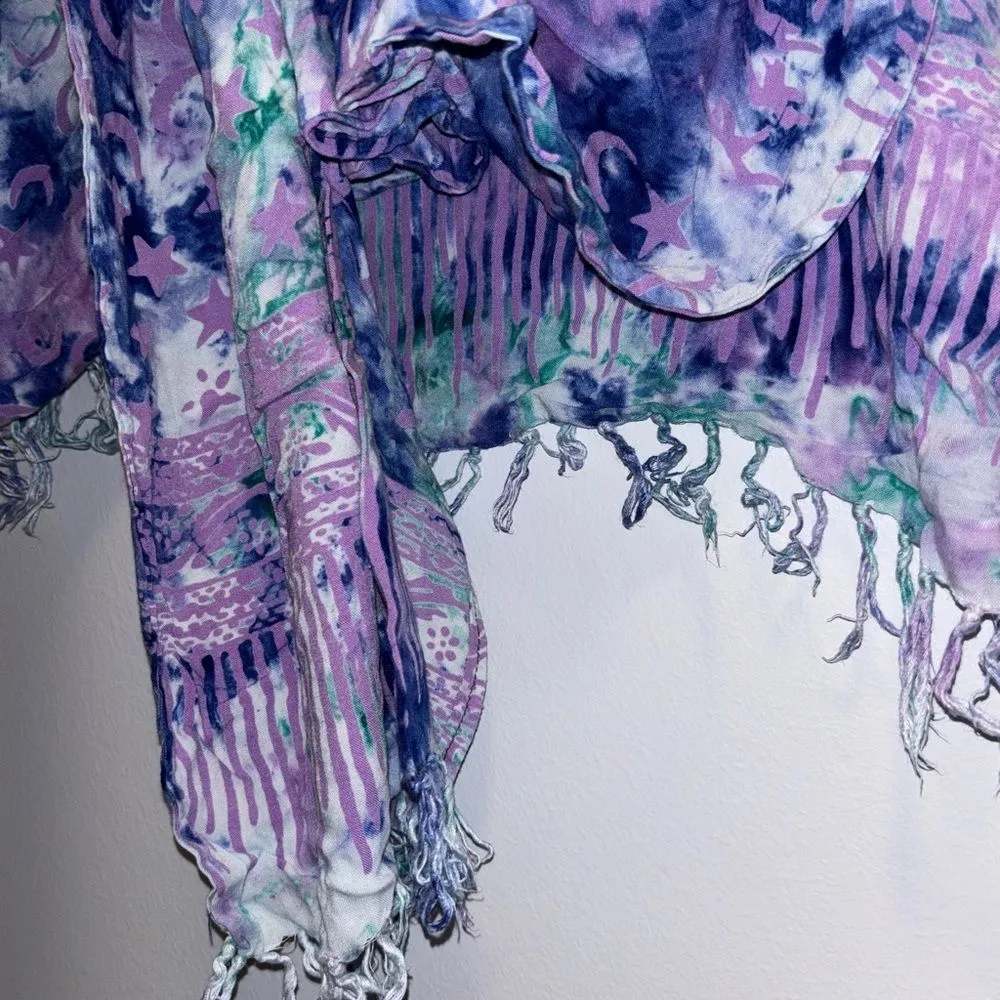 Sun Moon & Stars Celestial Fringe Scarf Purple - Image 3