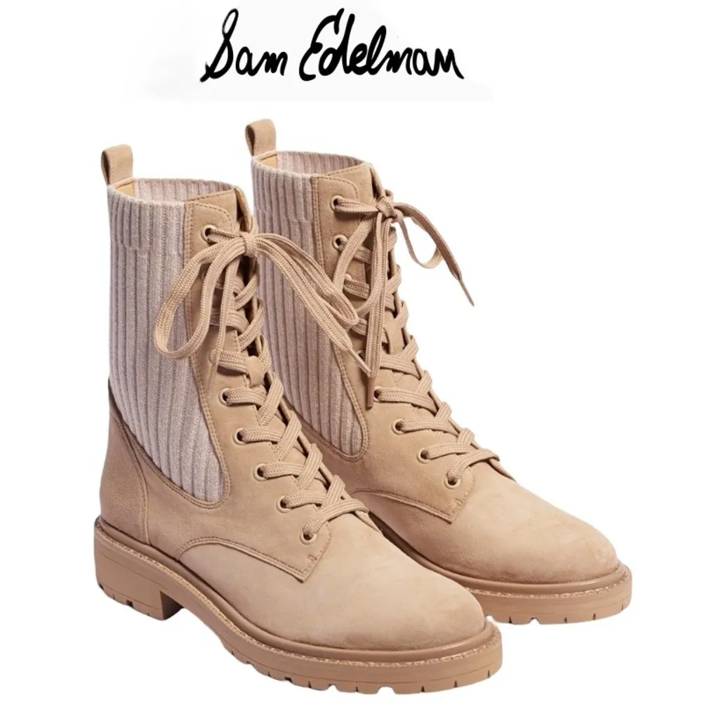 Sam Edelman Tan Suede Leather Knit Lydell Combat Boot Boho Grunge Winter 90s - Image 2