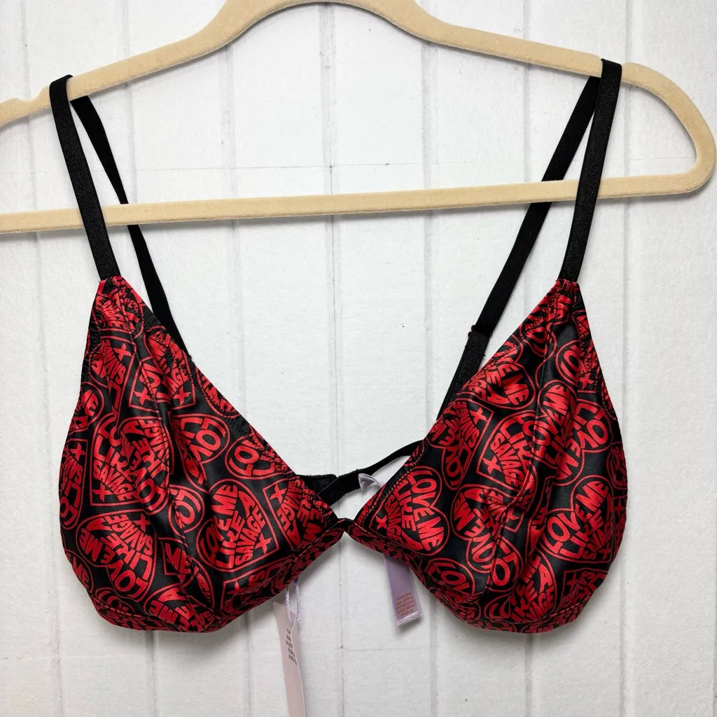 Savage X Fenty Red and Black Patterned Bralette LUV LANGUAGE TRIANGLE BRALETTE Size undefined - Image 8