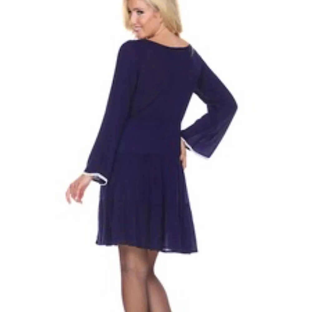 White Mark Navy Blue Anama Mini Dress with White Lace Trim Milkmaid Pin Up Girl Size M - Image 5