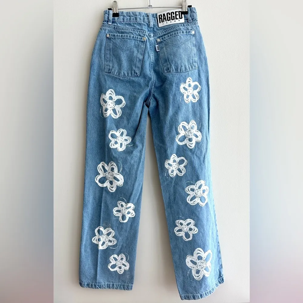 The Ragged Priest High Waist Straight Leg Denim Jeans Relaxed Fit Daisy Print - Image 14