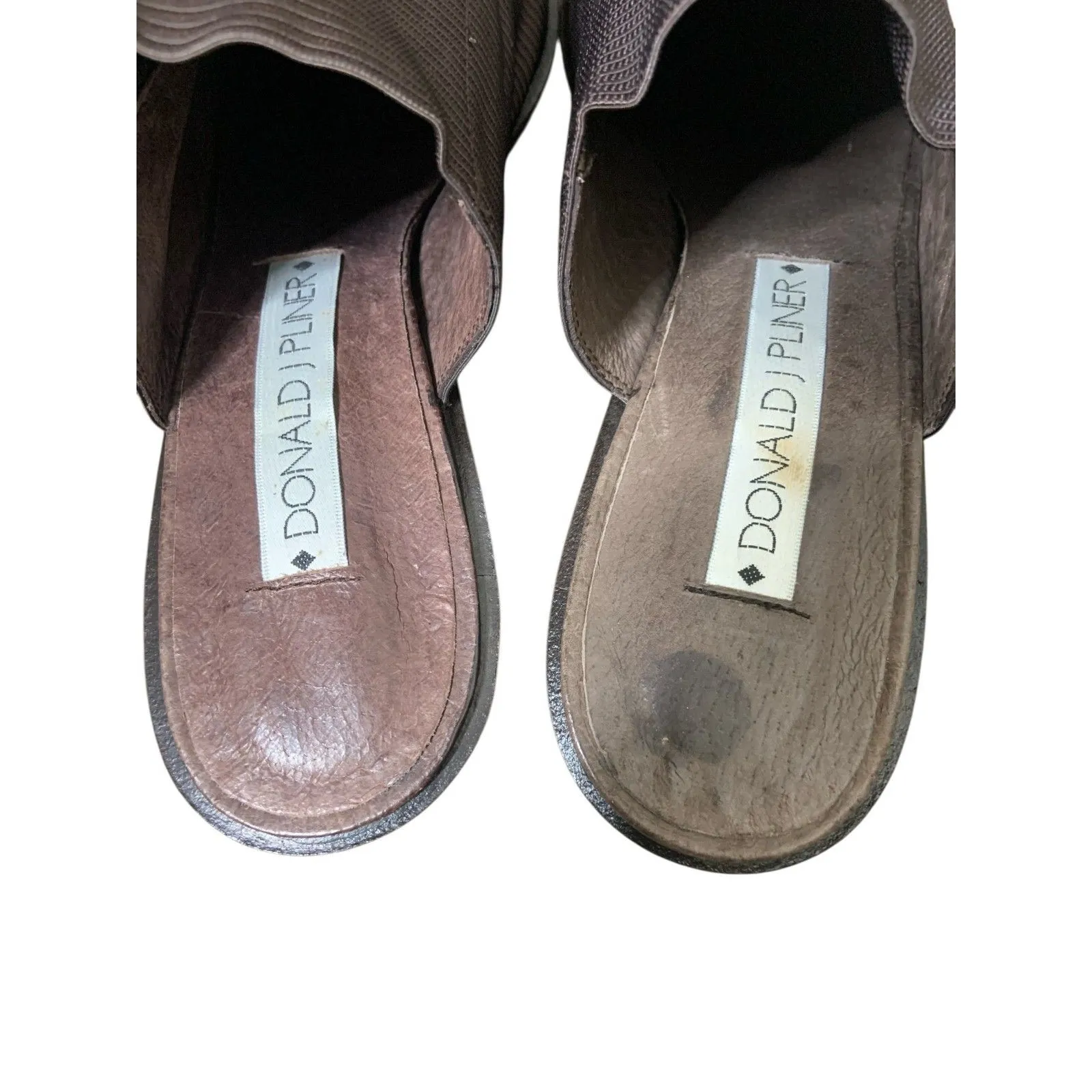 Vintage Donald Pliner Sz 10 Brown Knit Canvas Square Toe Slip On Mule Heel - Image 4