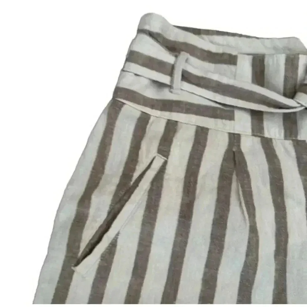 Anthropologie Oasis Striped Linen Blend Tailored Pants White/Taupe  SZ 4 #2011 - Image 7