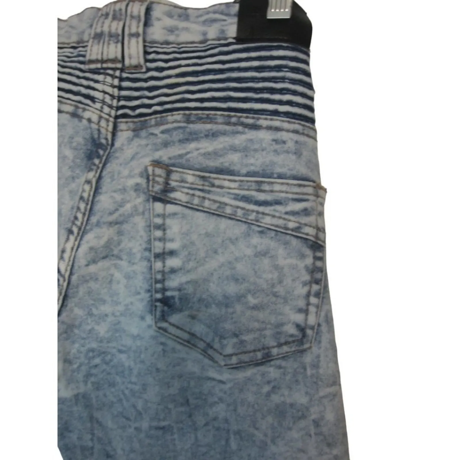 Y2K Moto Biker Acid Wash Skinny Jeans Steve’s Jeans Size 14 Silver - Image 3