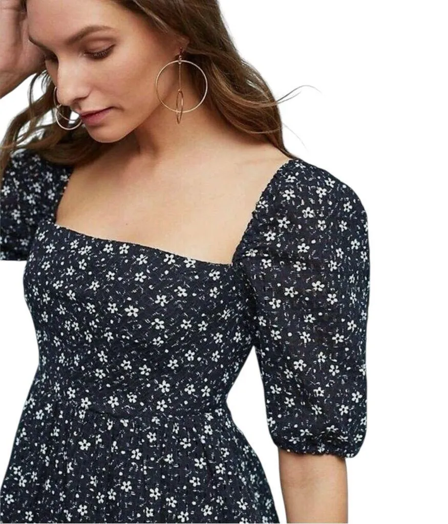 Anthropologie Maeve Lillianne Blue Ditzy Floral Eyelet Babydoll Mini Dress 8 - Image 2