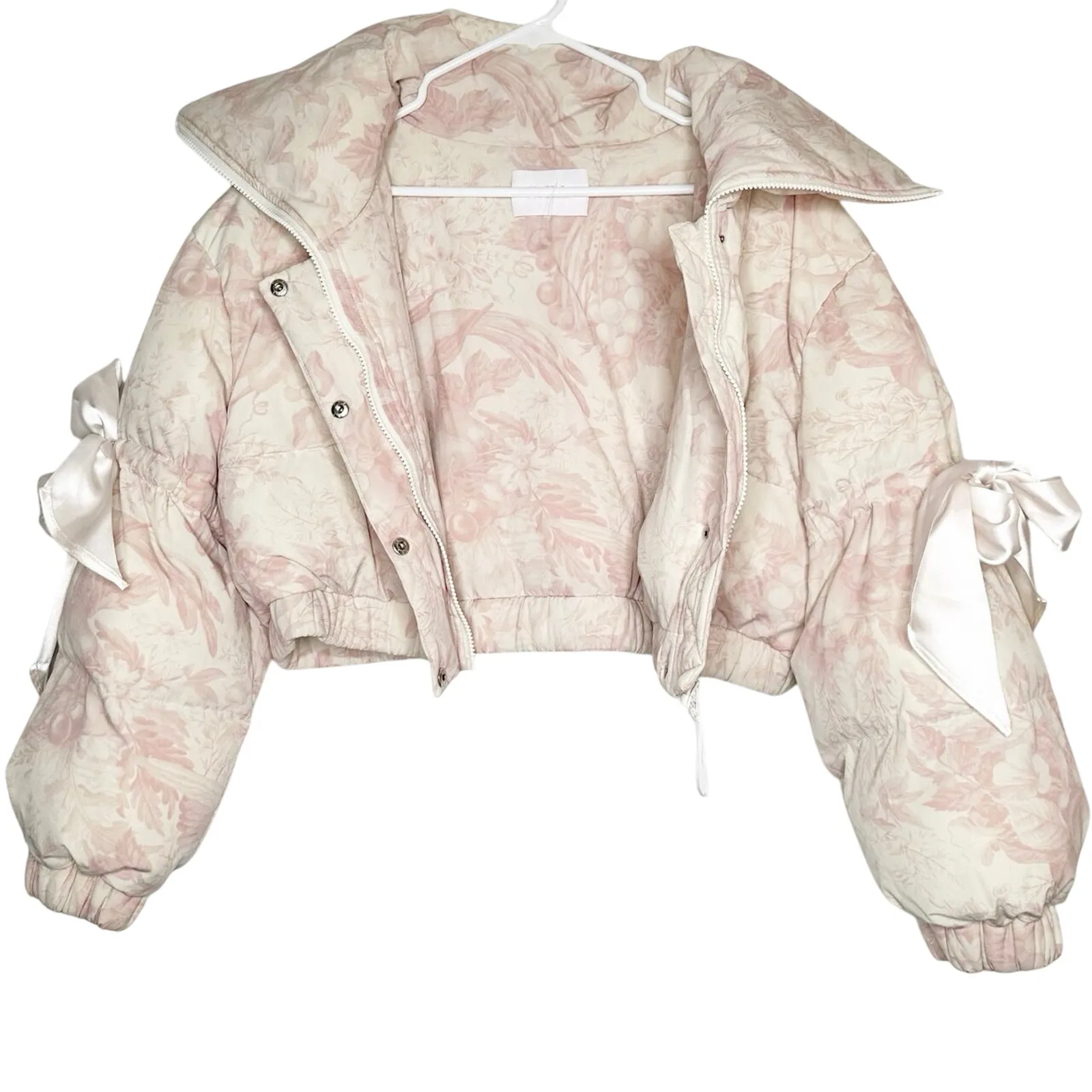 Selkie The Castle Marshmallow Puffer Crop Coat Jacket Cream Pink Size Small - Image 4