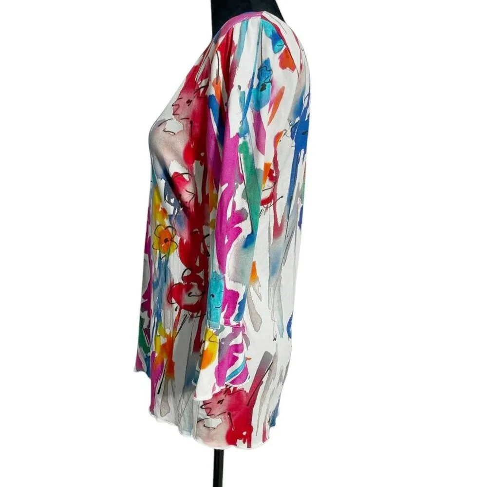 SnoSkins Size Small Top Blouse Colorful Art to Wear Abstract Floral - Image 3