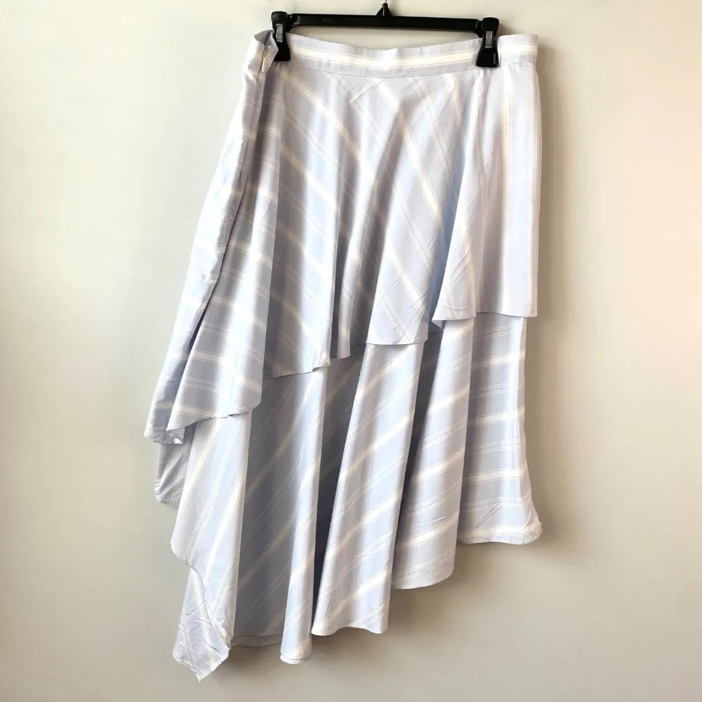 BCBGMAXAZRIA‎ Asymmetrical Midi Skirt Size L Ballad Blue Flares Tiered Ruffle - Image 4