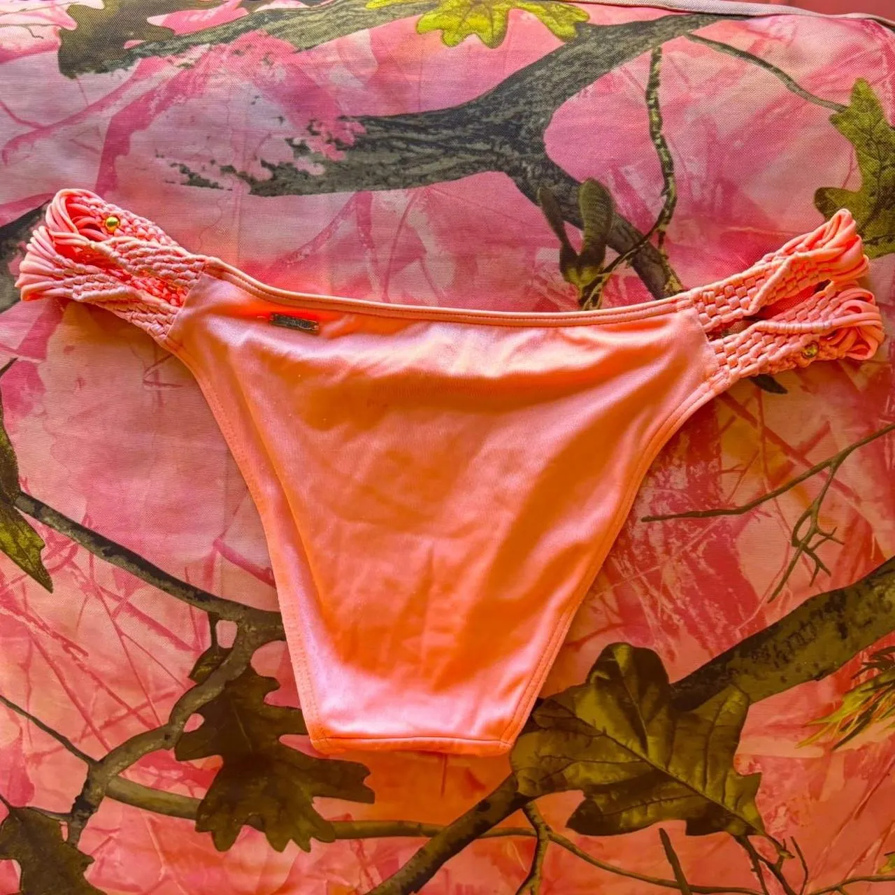 victoria’s secret pink y2k vintage 2000s coral orange pink shimmer beaded braided bikini bottoms - Image 2
