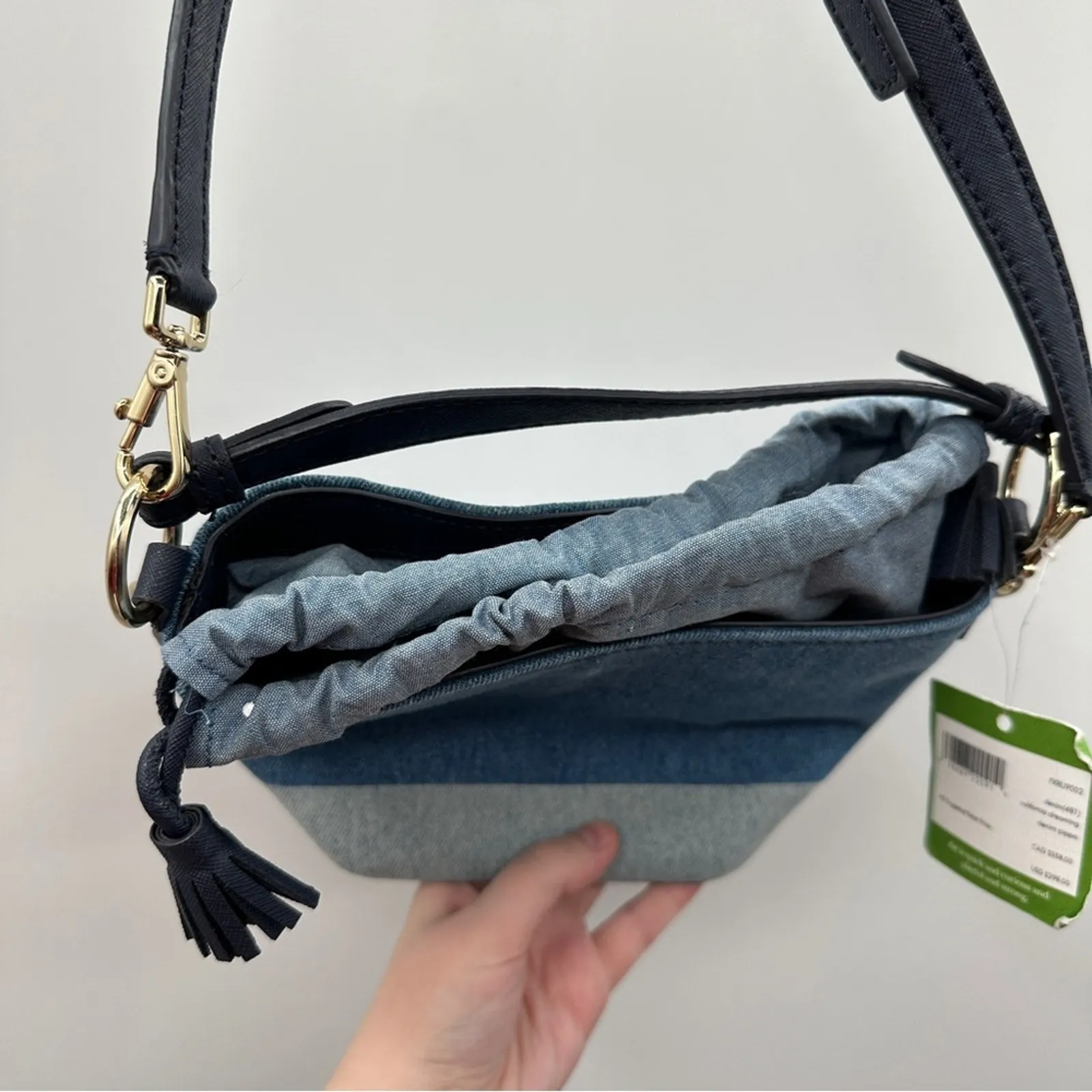 Kate Spade California Dreaming Pippa Blue Denim Palm Tree Bucket Bag NEW RARE‎ - Image 11