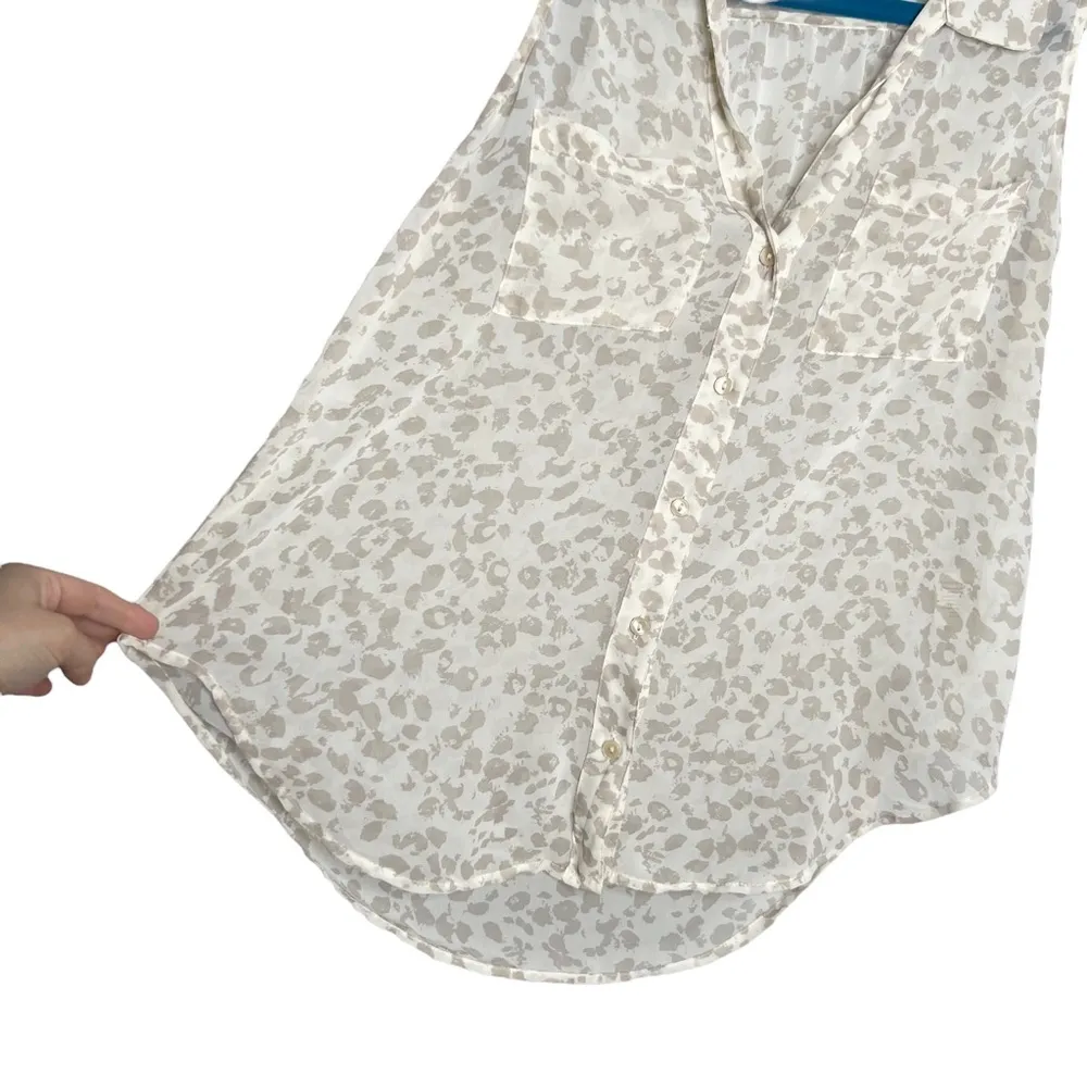 Decree Ivory Beige Semi Sheer Leopard Print Sleeveless Blouse - Image 4