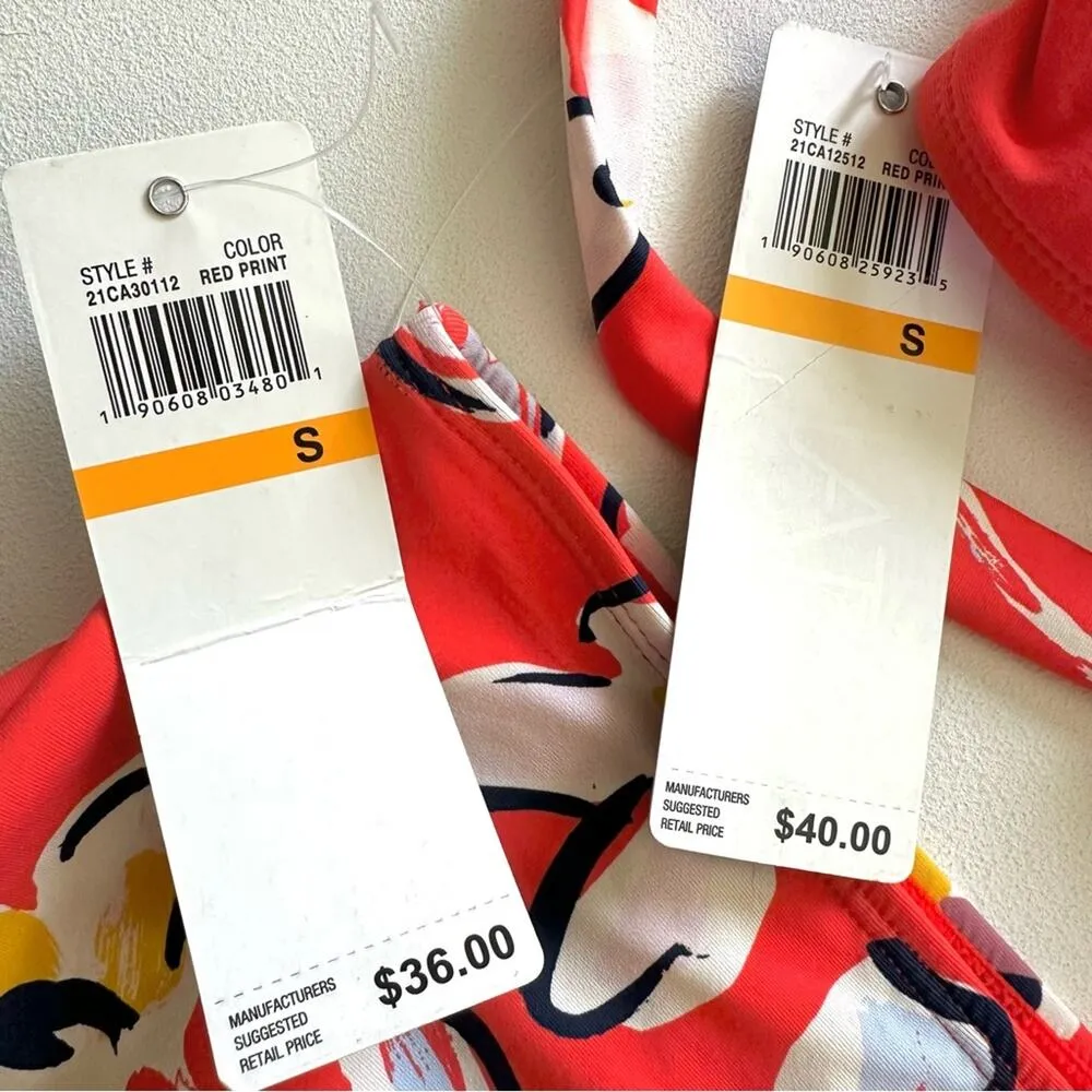 Catalina Bikini Set Red Floral Tie Back Top High Waisted Bottom Swim Small NEW - Image 9