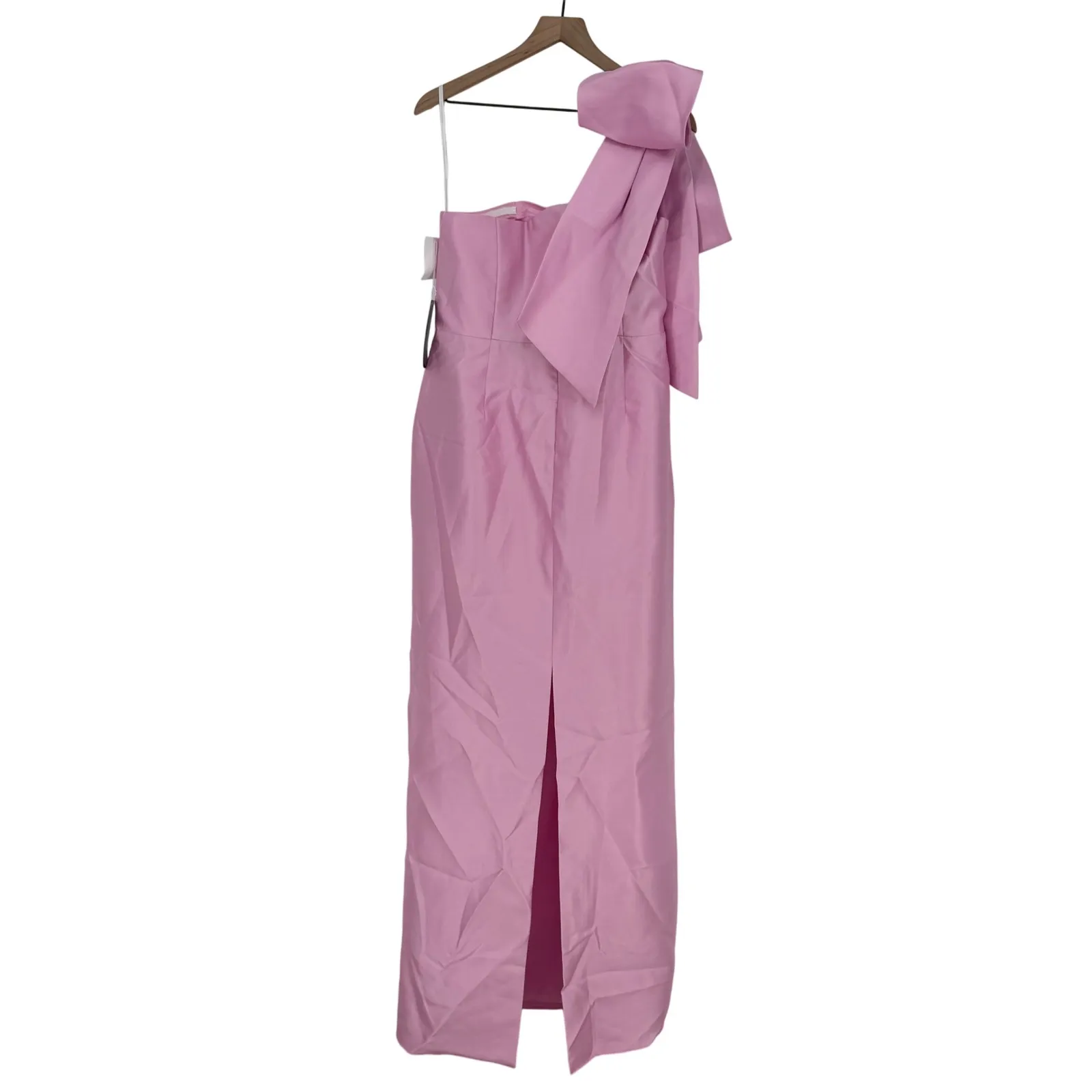 Alfred Sung Oversized Bow One-Shoulder Satin Column Maxi Dress In Powder Pink - Image 11