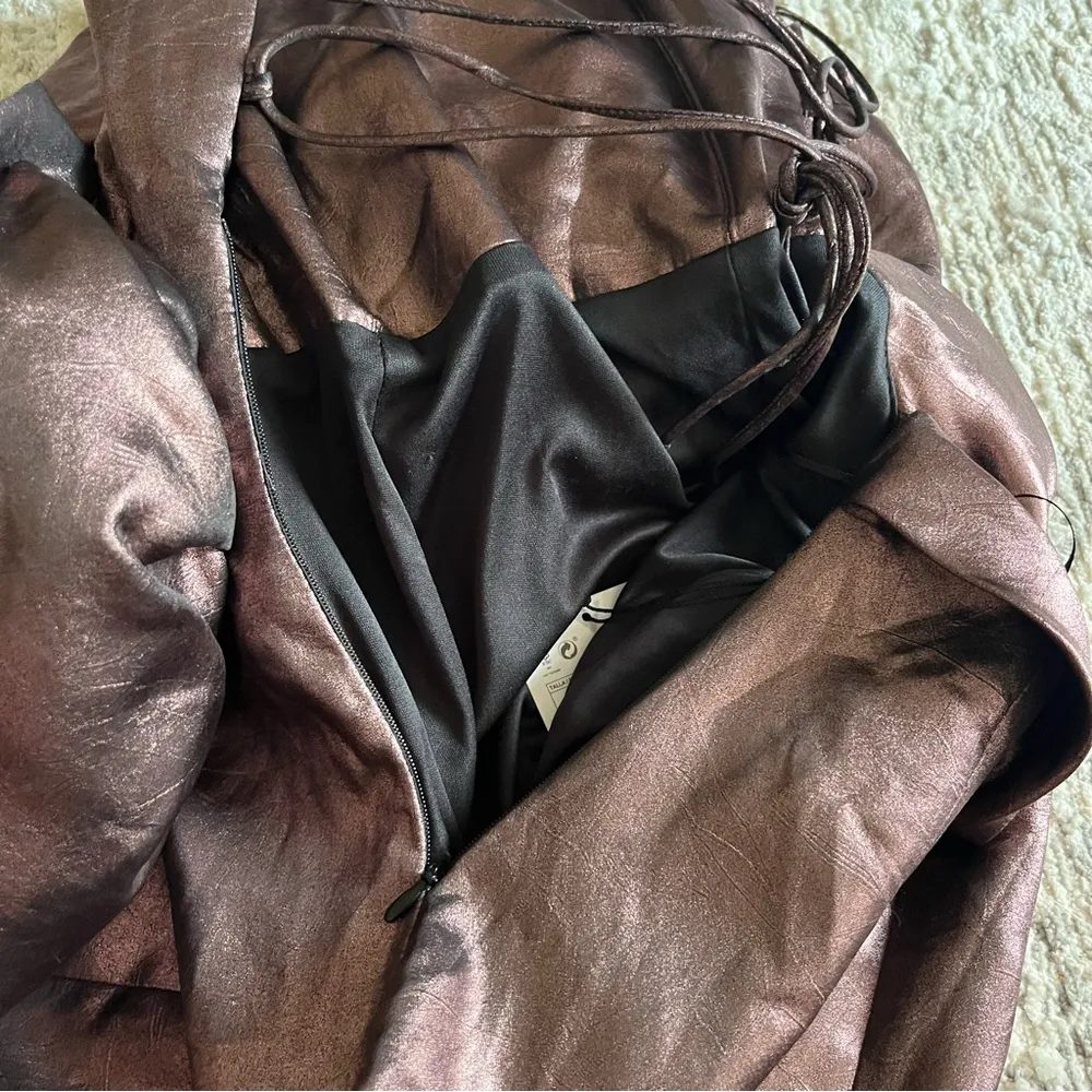 ZARA Voluminous Flower Rosette Bronze Metallic Strapless Mini Dress Size Small - Image 11