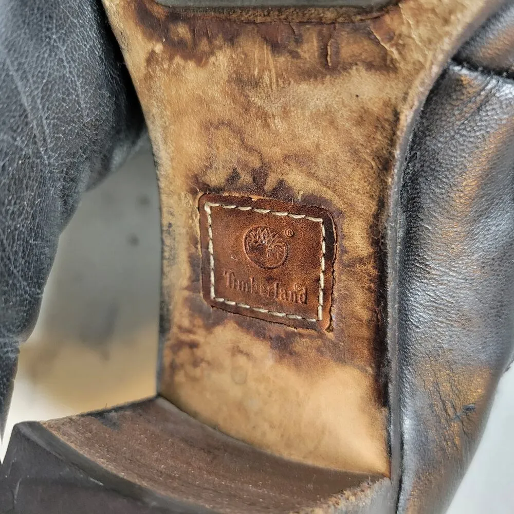 Timberland Tasa Tall Leather Boots 9 Black Knee High Western Block Heel 61383 - Image 15