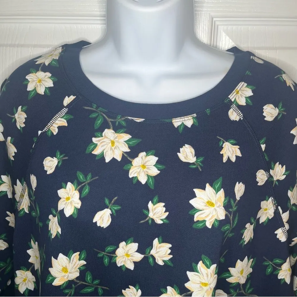 Draper James Magnolia Sweatshirt Dress Floral Midi Cotton Blue White Plus 1X - Image 4