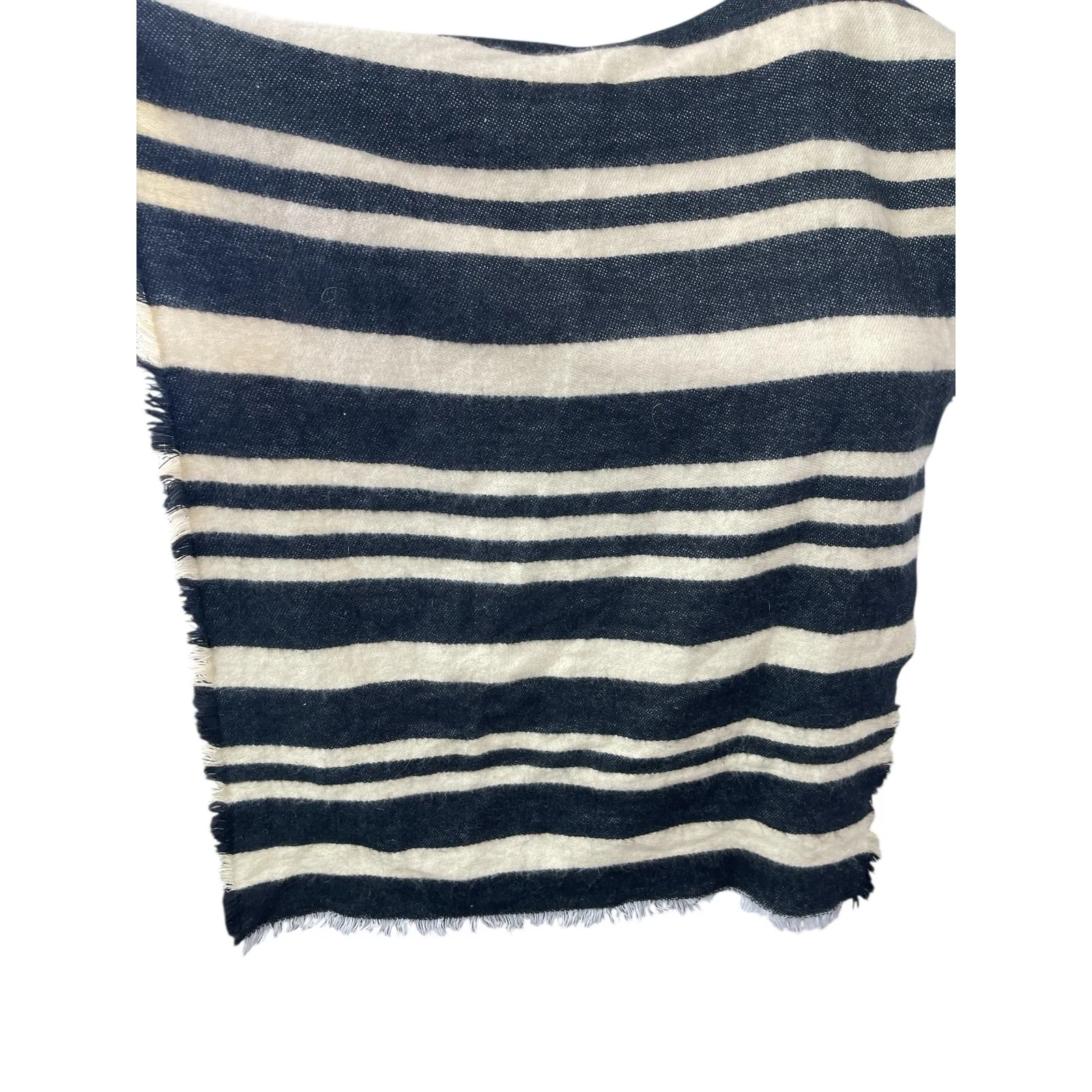 Merona Women's Black Cream Striped Fringe Warmer Winter Wrap Neck Scarf OS - Image 2