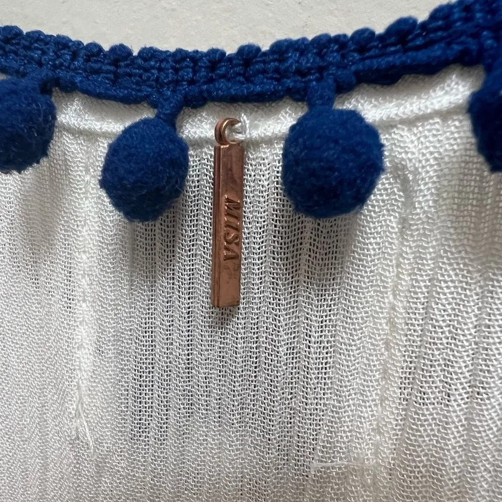 Misa Los Angeles Mills Pom Pom Mini Dress Coverup White Blue Size XS - Image 9