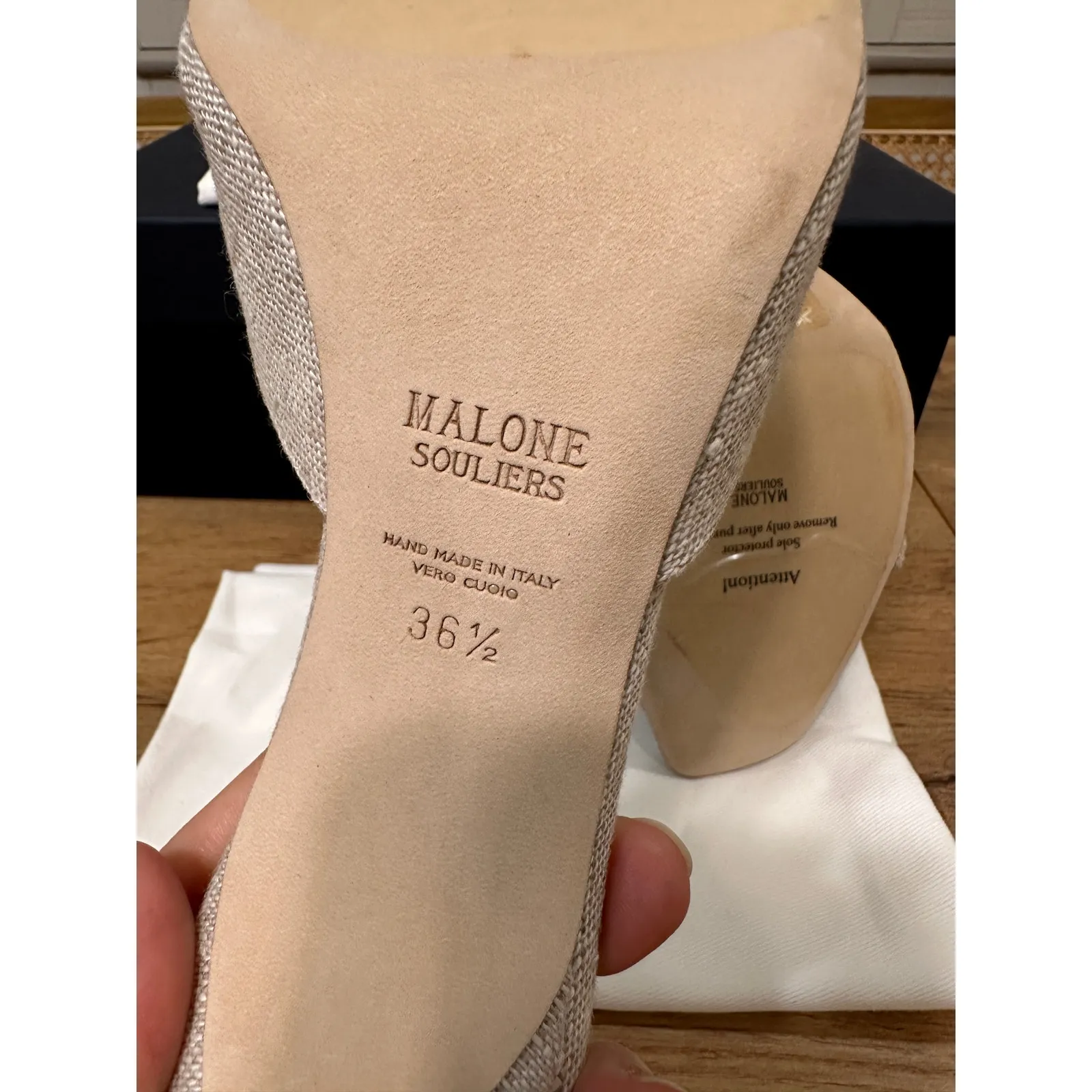 Malone Souliers Lumi 70 Slide Sandal Squared Toe Stiletto Beige 6 US 36.5 EU NIB - Image 12