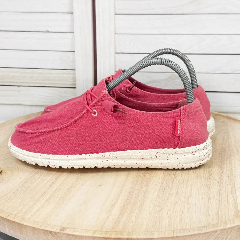 Hey Dude Wendy Canvas Slip On Loafer Shoes Coral Red Womens Size 7 - Image 3