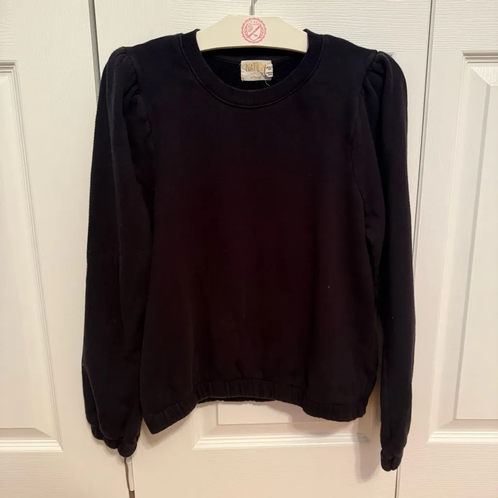 Nation Ltd. Loren Puff Sleeve Sweatshirt in Black - Image 2