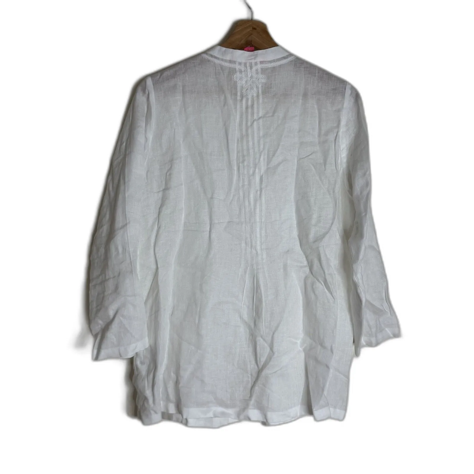 Lilly Pulitzer Shirt Womens Small White Linen Blouse Tunic Embroidered Boho Top - Image 10