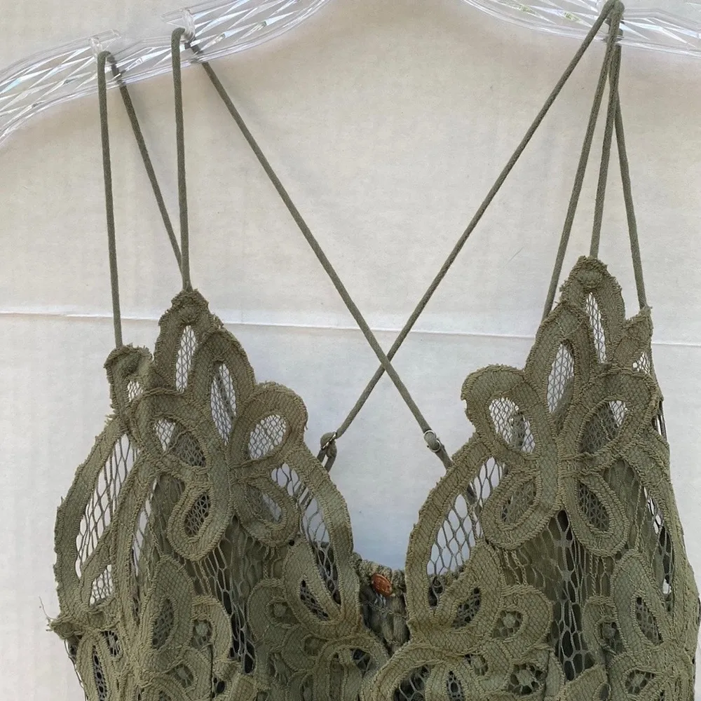 NWT Free People Womens medium olive sparrow green Adella lace cross strap tank - Image 7