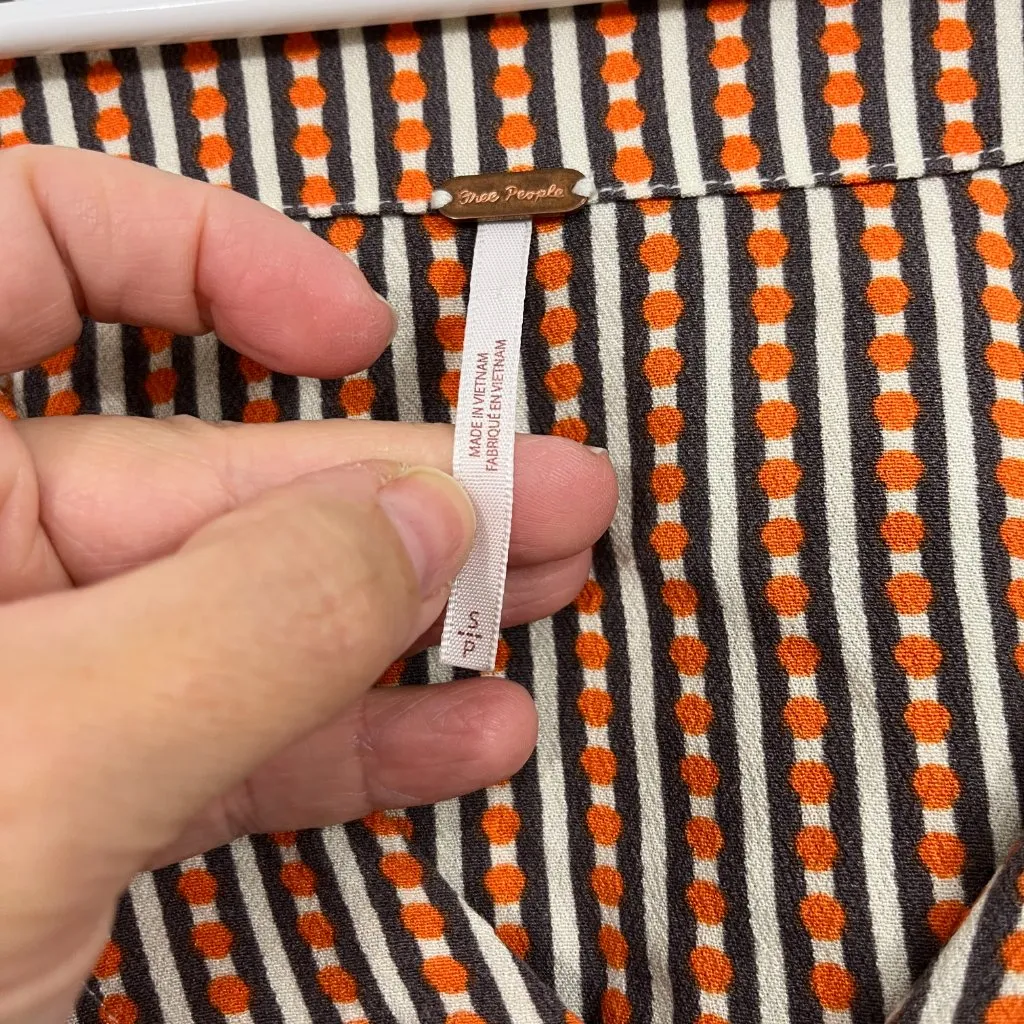 Free People Small Cream Floral Stripe Boho Cropped Long Sleeve Blouse - Image 11