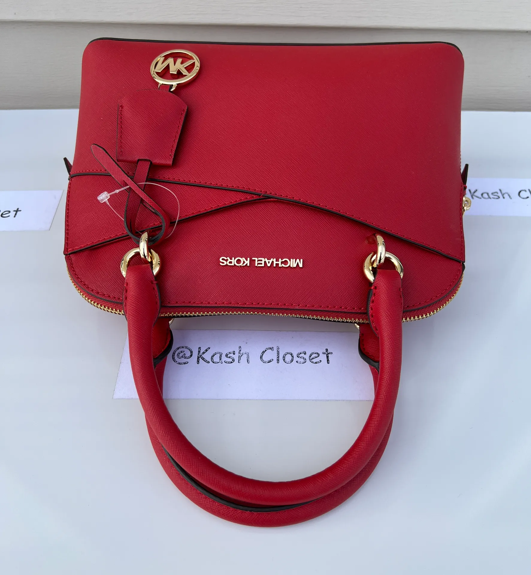 MK Jet Set Medium Logo Dome Satchel -Flame - Image 8