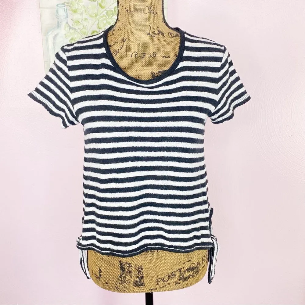 Madewell Modern Stripe Side Tie Terrycloth Short Sleeve T-shirt Black & White XS - Image 4