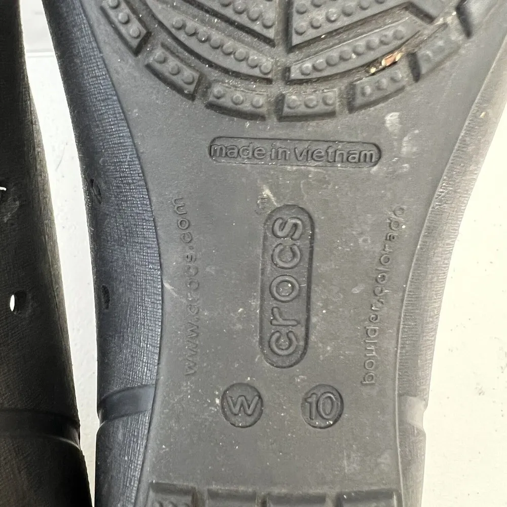 Crocs Womens Sz 10 Ballet Flats Shiny Cap Toe Black Slides Slip On Comfort Shoes - Image 10