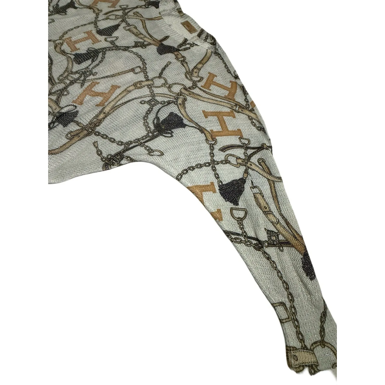 Free For Humanity Italian Equestrian Light Open Knit Sweater/Old Money, Horses L Brown Size L - Image 3