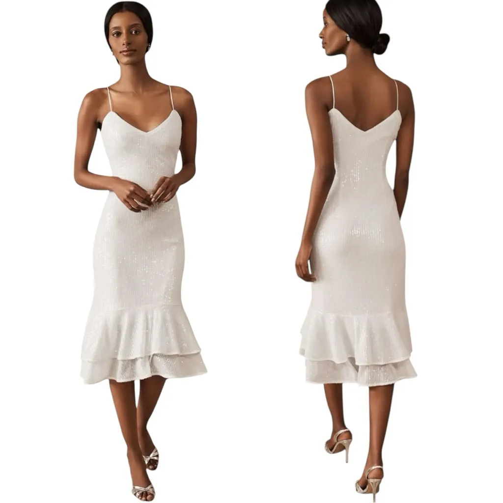 NWT Sachin + Babi Odelle Dress White Sequin V-Neck Midi Dress Size 6 - Image 2