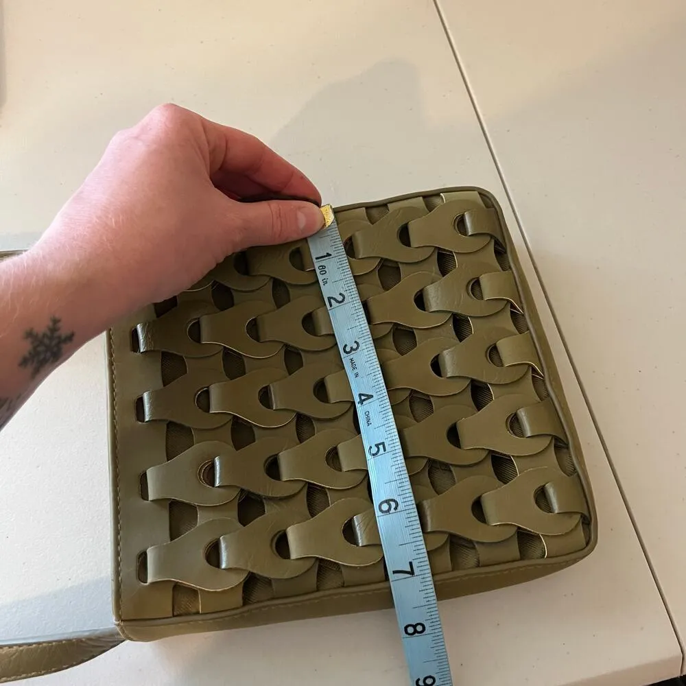 Green Woven Weaved Square Small Vegan Leather Crossbody Bag - Image 15