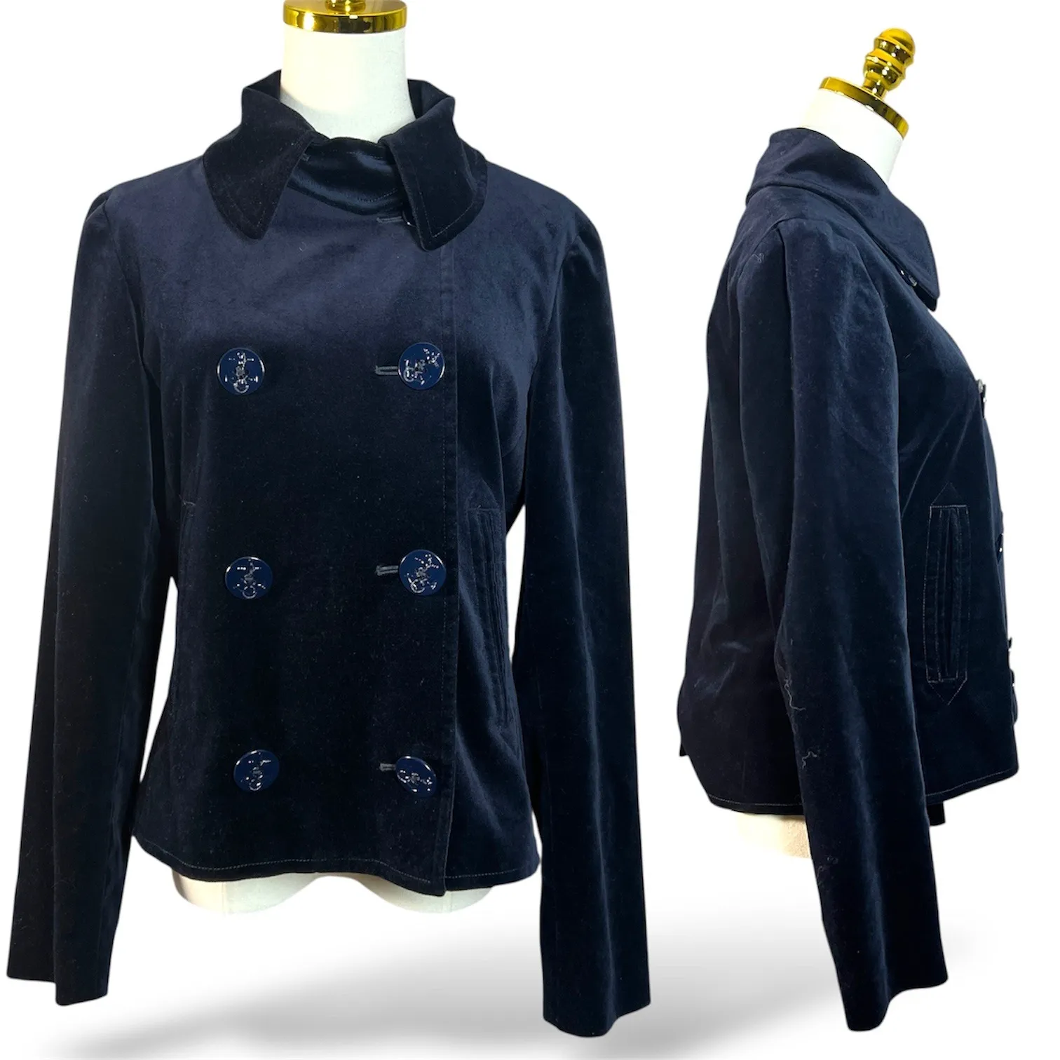 Lauren Ralph Lauren Navy Velvet Double Breasted Peacoat Jacket Size 10 - Image 2