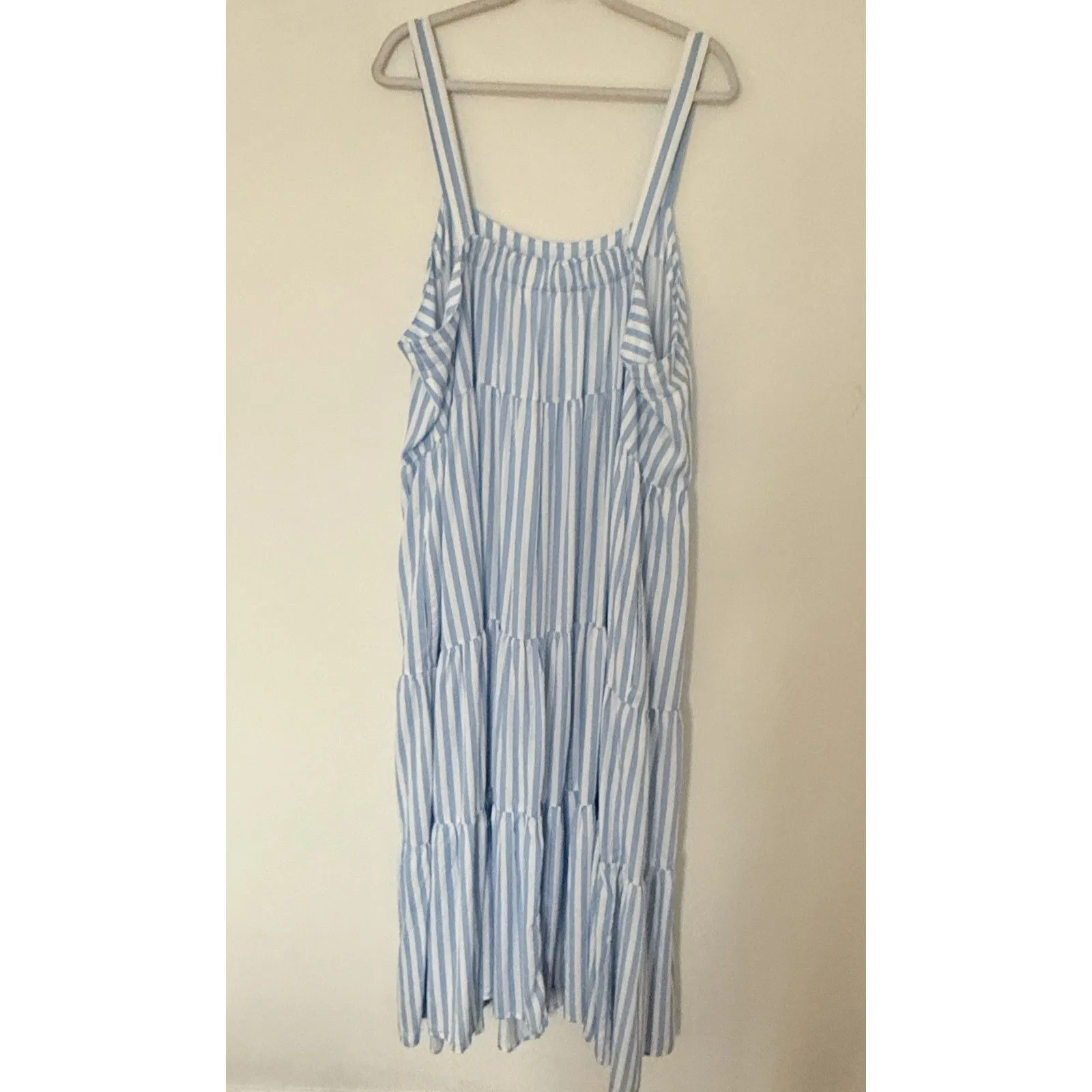 THE DROP Britt Light Blue Striped Tiered Maxi Tent Dress Coastal Grandma Chic 3X - Image 3
