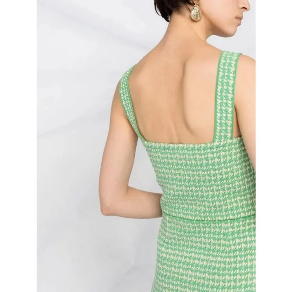 💕SANDRO💕 Lea Organic Cotton Blend Square Neck Tweed Dress ~ Vert Green 34 - Image 8