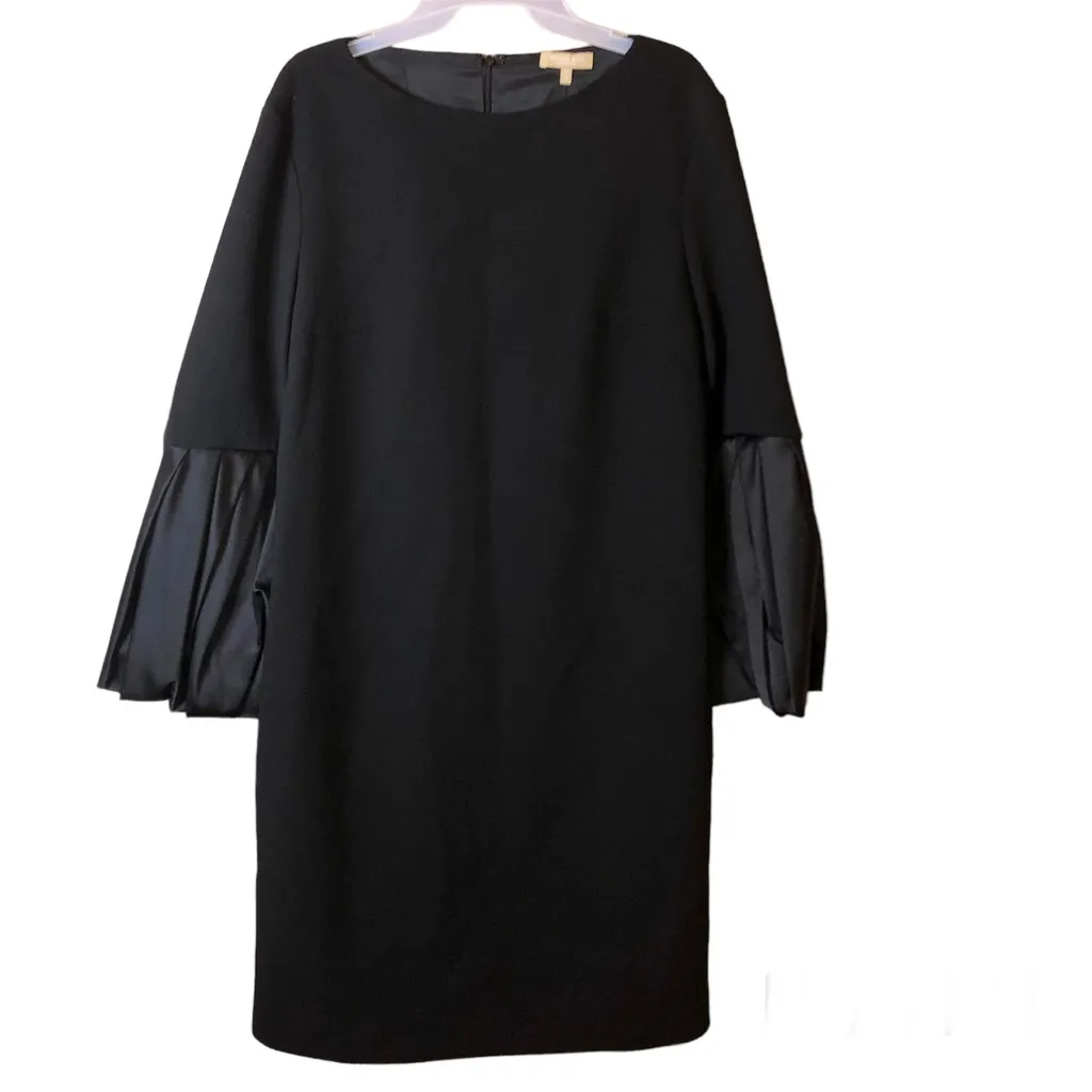 Michael Kors Collection Wool Silk Boucle Crepe Puff Sleeve Shift Dress‎ Black 12 Size 8 - Image 2