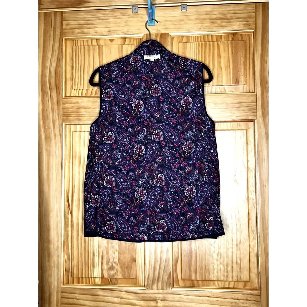 Talbots womens size L vest reversible navy/purple paisley zip-up pockets - Image 4