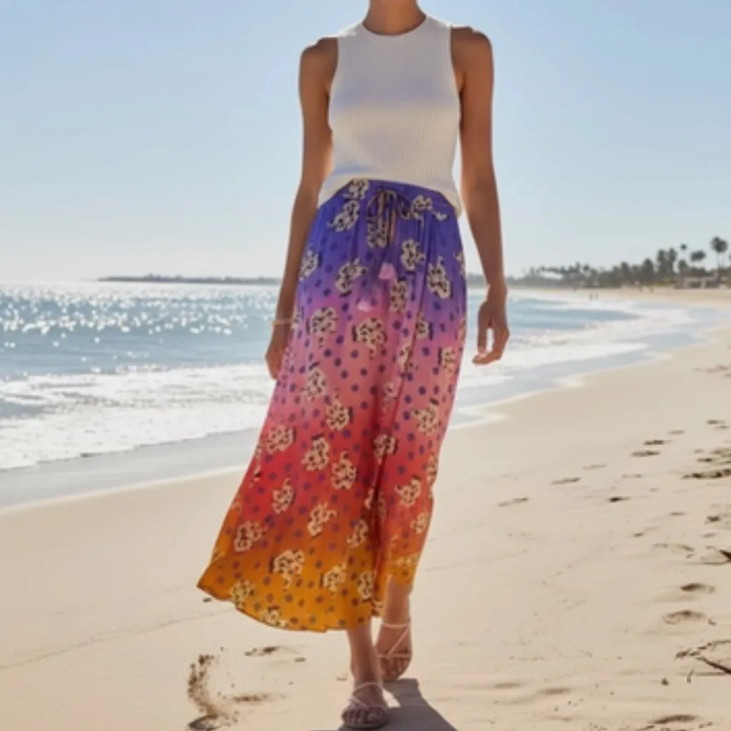 Farm Rio x Anthropologie Vibrance Maxi Skirt Digital Ombre Print A-line Small - Image 14