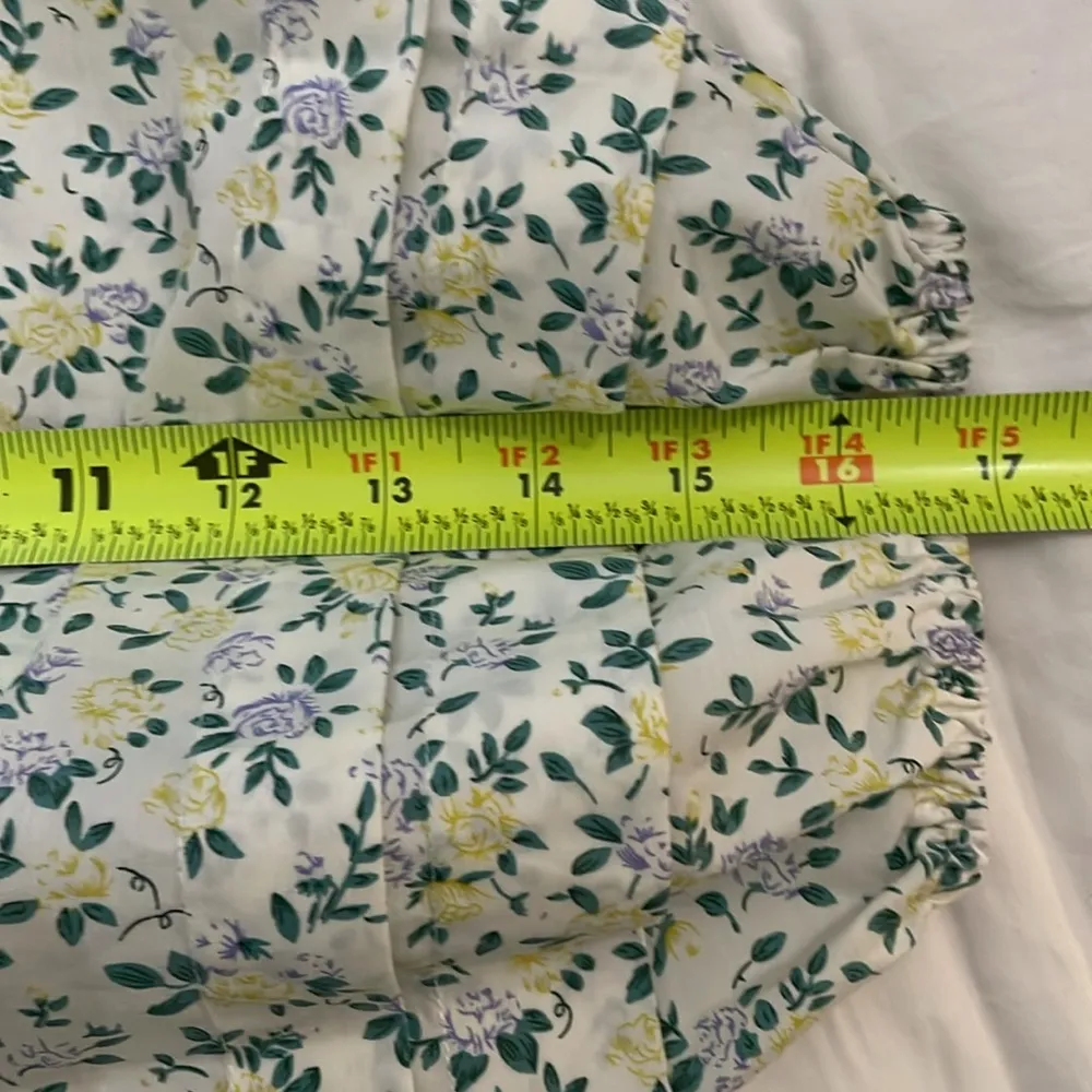 Mable Poplin Puff Sleeve Floral Dress Womens Size Large Cottage Prairie Green - Image 6