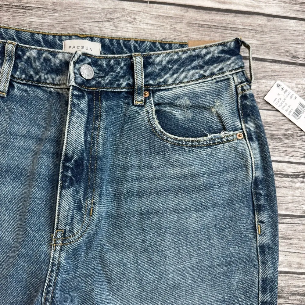Pacsun Women's Mom Jean Emily Blue 29 Straight Leg Tapered High Rise Rigid Denim - Image 4