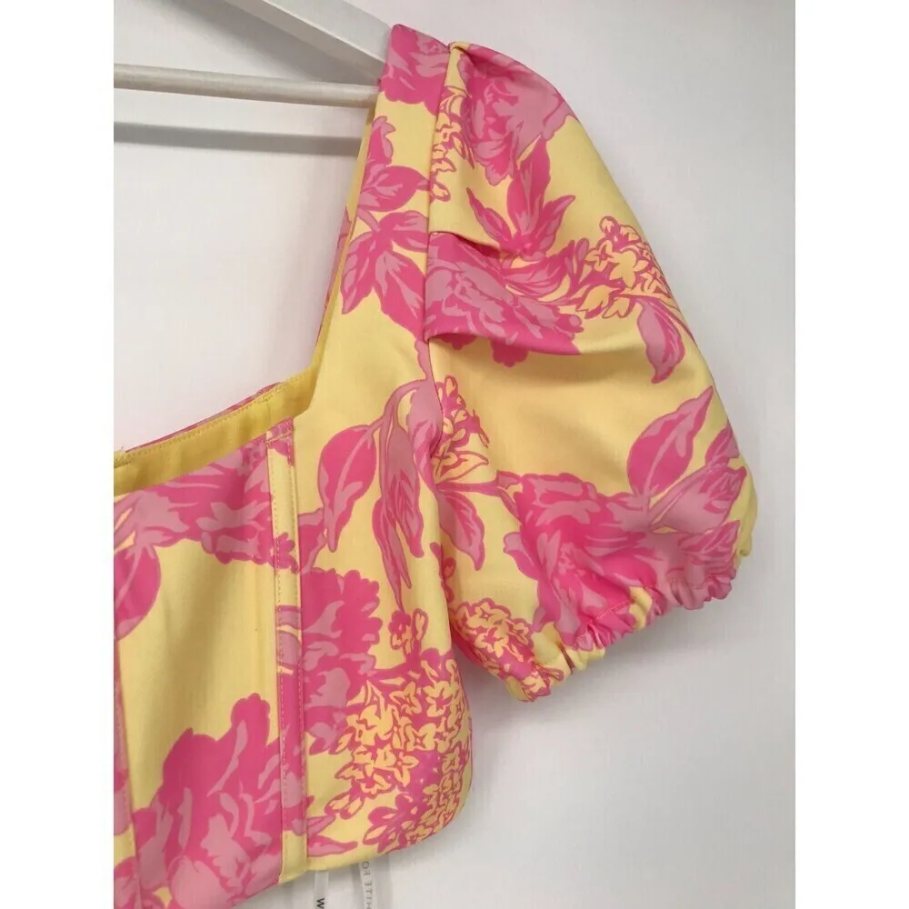 White Fox Boutique White Fox Womens  Top Cropped Floral Boho Off Shoulder White Pink/Yellow Size‎ L - Image 11