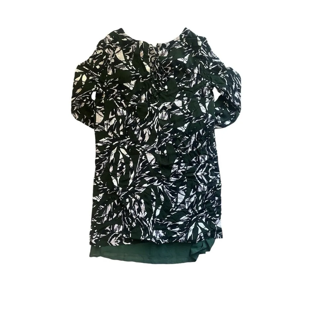FRNCH Womens Medium Blouse Floral Green VNeck Grandmacore Grunge Lined Tie Back - Image 2