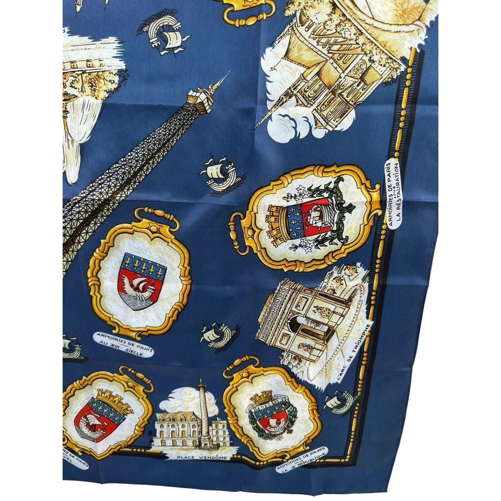 Vintage Paris Souvenir Scarf / Paris Landmarks & Eiffel Tower, Notre Dame.‎ Blue - Image 3